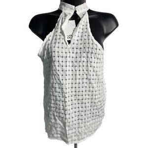 Flore Boutique Halter Top Small Womens White Textured Grid‎ Sleeveless Blouse
